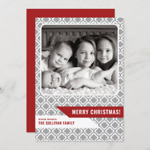 Grey Moroccan Pattern Modern Merry Christmas Photo Holiday Card