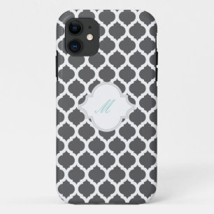 Grey Moroccan Pattern with Monogram iPhone 5 Cases
