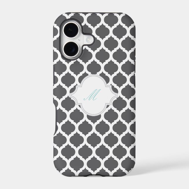 Grey Moroccan Pattern with Monogram iPhone 5 Cases (Back)