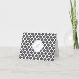 Grey Moroccan Pattern with Monogram Note Cards