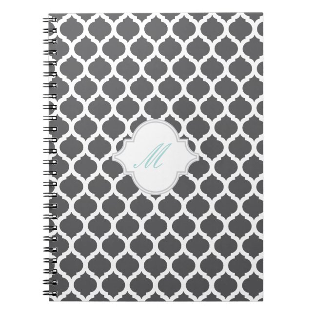 Grey Moroccan Pattern with Monogram Notebook (Front)