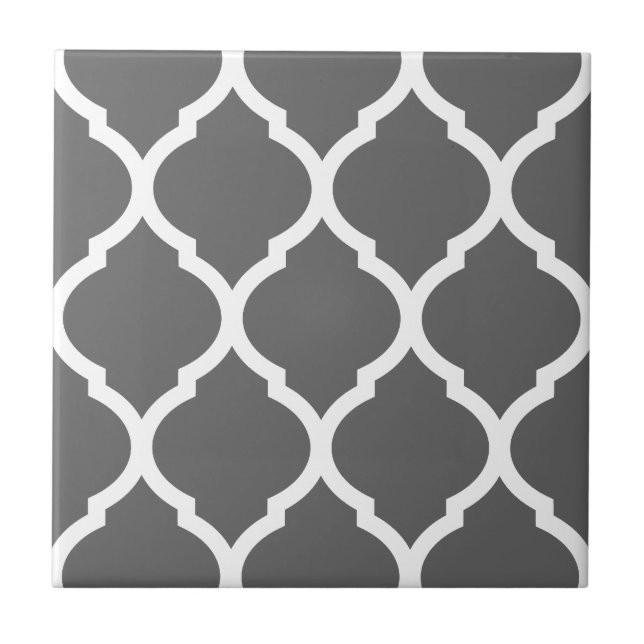 Grey Moroccan Quatrefoil Patterned Ceramic Tile (Front)