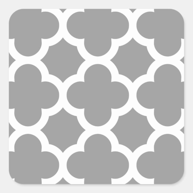 Grey Morrocan quatrefoil pattern Square Sticker (Front)