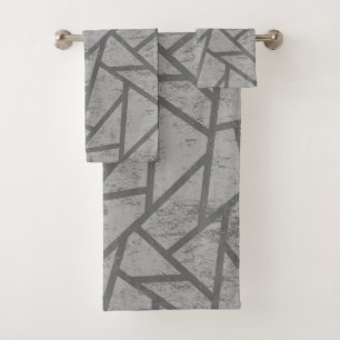 Grey mosaic pattern bath towel set
