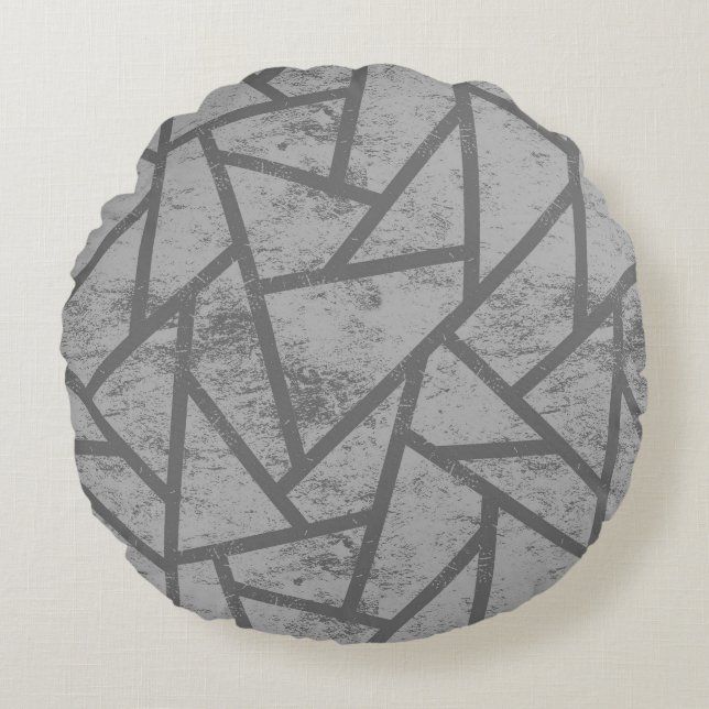 Grey mosaic pattern round cushion (Front)