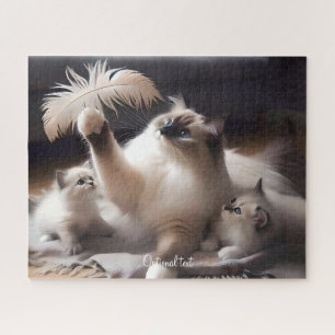 Grey Mother Ragdoll Cat and Kittens Jigsaw Puzzle