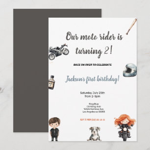 GREY MOTO RIDERS BIRTHDAY PARTY INVITATION