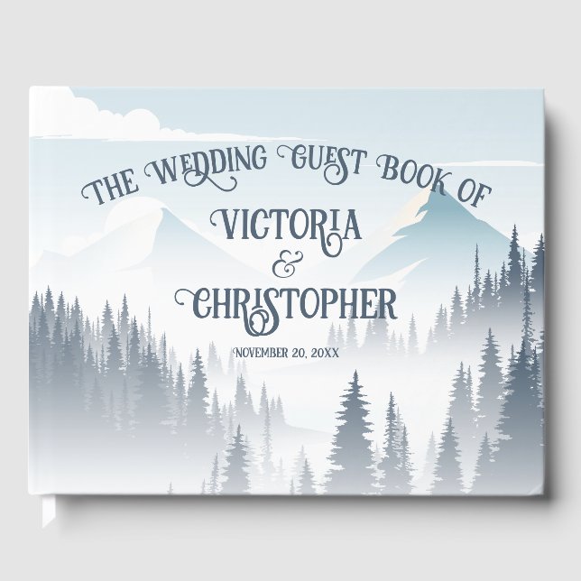 Grey Mountain Fog Forest Wilderness Custom Wedding Guest Book (Front)