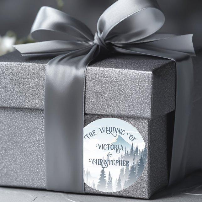 Grey Mountain Fog Forest Wilderness Winter Wedding Classic Round Sticker (Creator Uploaded)