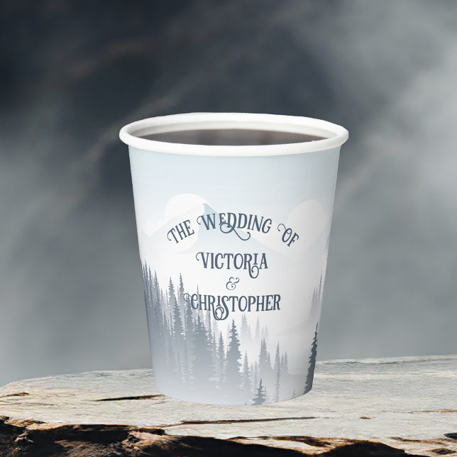 Grey Mountain Fog Forest Wilderness Winter Wedding Paper Cups (Creator Uploaded)