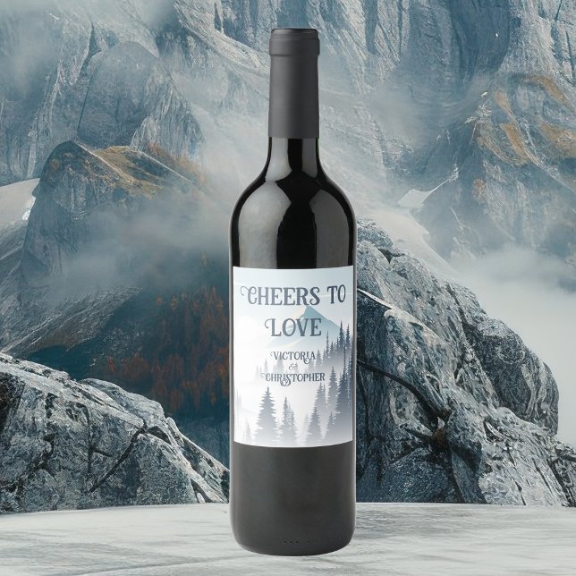 Grey Mountain Fog Forest Wilderness Winter Wedding Wine Label (Creator Uploaded)