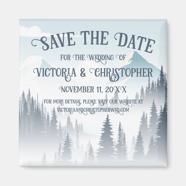 Grey Mountain Fog Wilderness Winter Save the Date Magnet (Front)