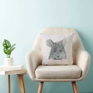 Grey Mouse on Pastel Dots Cushion