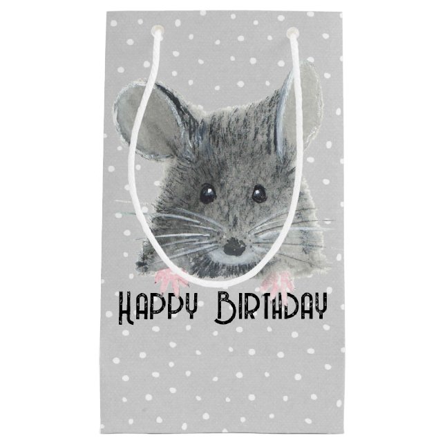 Grey Mouse on Polka Dots  Small Gift Bag (Front)