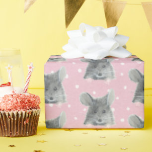 Grey Mouse on Polka Dots Wrapping Paper