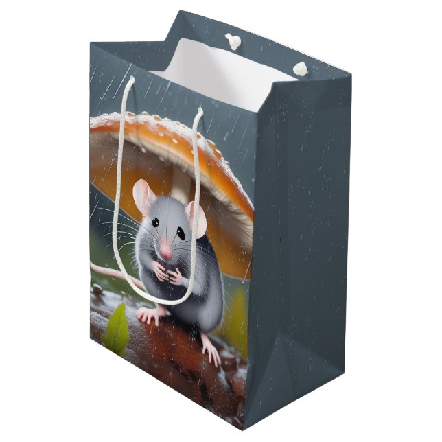 Grey Mouse Under a Toadstool Medium Gift Bag (Front Angled)