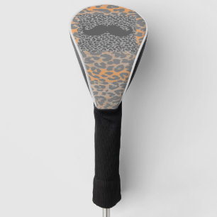 Grey Moustache and Leopard Print Golf Head Cover