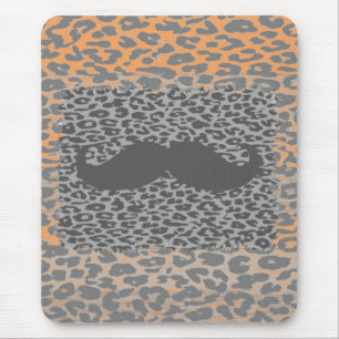Grey Moustache and Leopard Print Mouse Pad