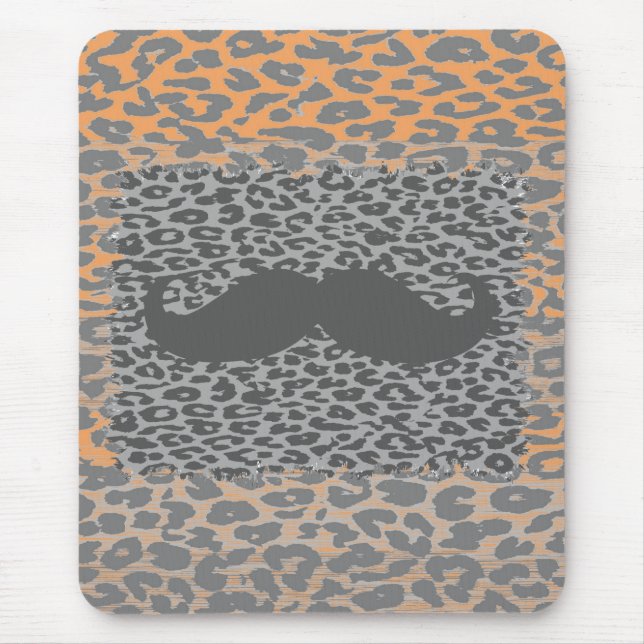 Grey Moustache and Leopard Print Mouse Pad (Front)