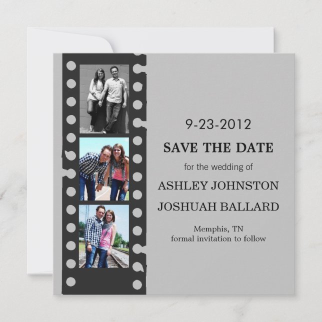 Grey Movie Film Strip Save The Date Invites (Front)