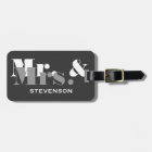 Grey Mr and Mrs travel luggage tag for newlyweds