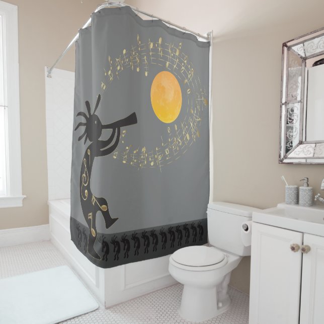 Grey Music Notes and Kokopelli Shower Curtain (In Situ)