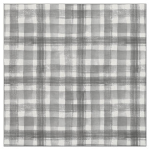 Grey n White Watercolor Gingham Checkered Pattern Fabric