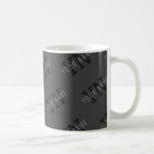 Grey Name & Monogram Pattern Coffee Mug