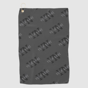 Grey Name & Monogram Pattern Golf Towel