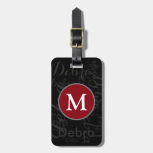 grey names red circle traveller monogram luggage tag