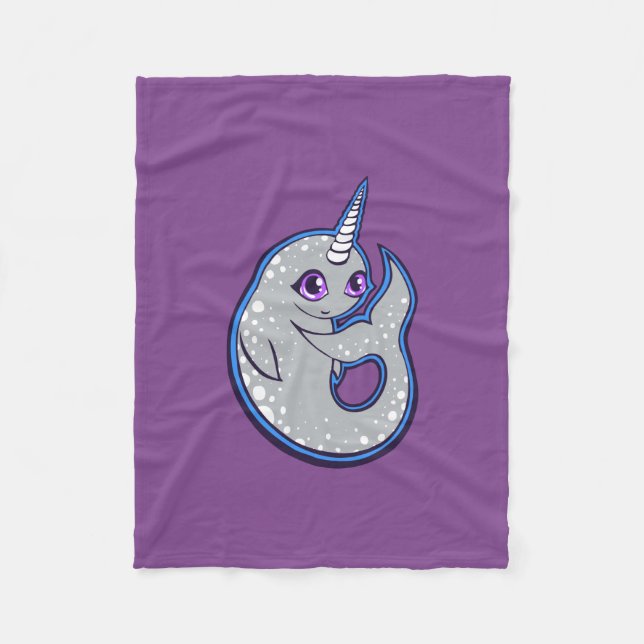 Grey Narwhal Whale With Spots Ink Drawing Design Fleece Blanket (Front)
