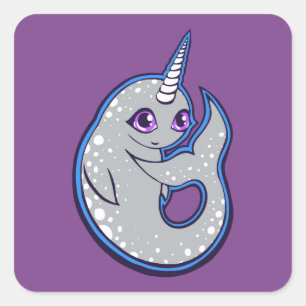 Grey Narwhal Whale With Spots Ink Drawing Design Square Sticker