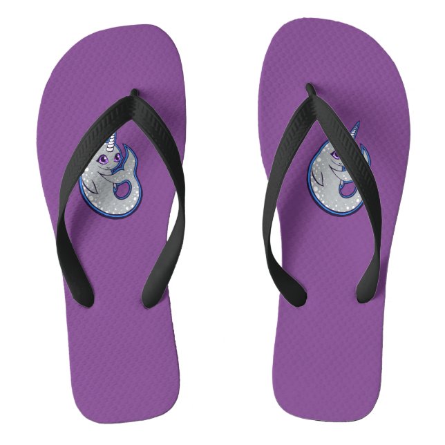 Grey Narwhal Whale With Spots Ink Drawing Design Thongs (Footbed)
