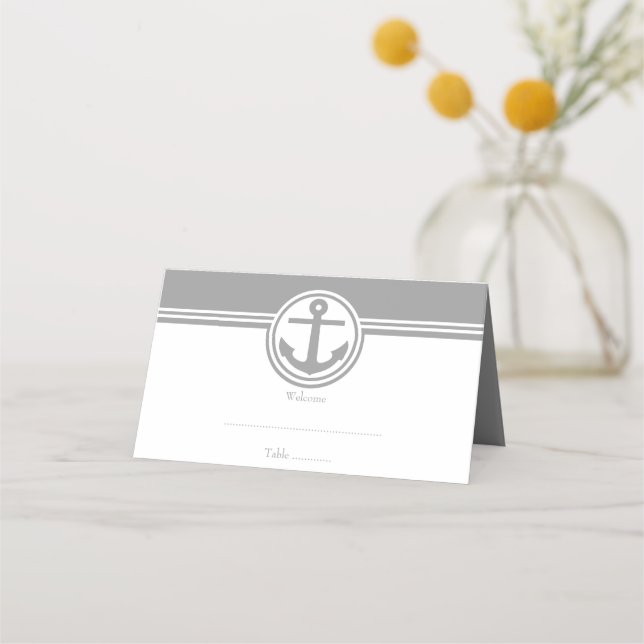 Grey Nautical Anchor Reception Place Card (Front)