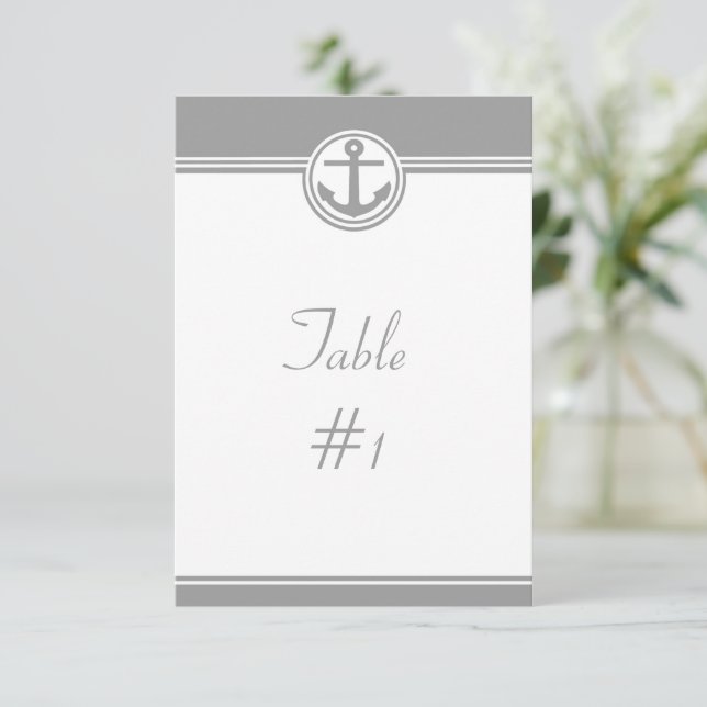 Grey Nautical Anchor Reception Table Card (Standing Front)