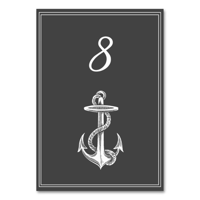 Grey Nautical Anchor Table Number Card (Front)