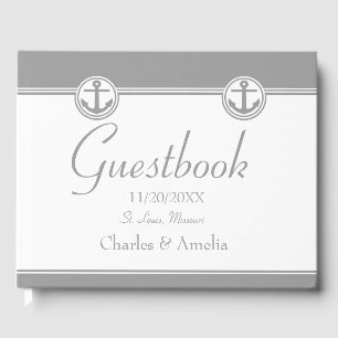 Grey Nautical Anchor Wedding Day Guestbook