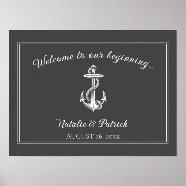 Grey Nautical Anchor Wedding Poster (Front)