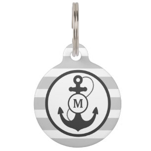 Grey Nautical Monogram Pet Tag