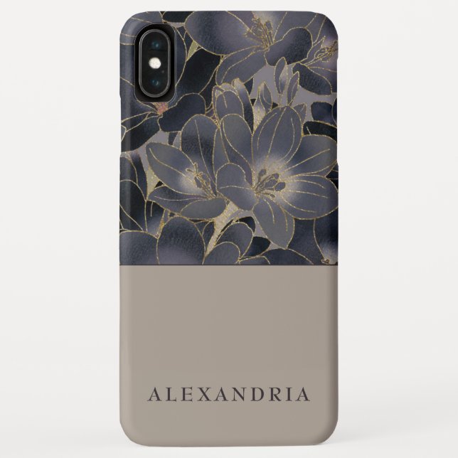 Grey & Navy Blue Floral | Personalised Case-Mate iPhone Case (Back)
