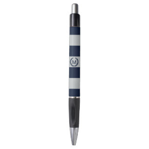 Grey & Navy Blue Striped Monogram Personalised