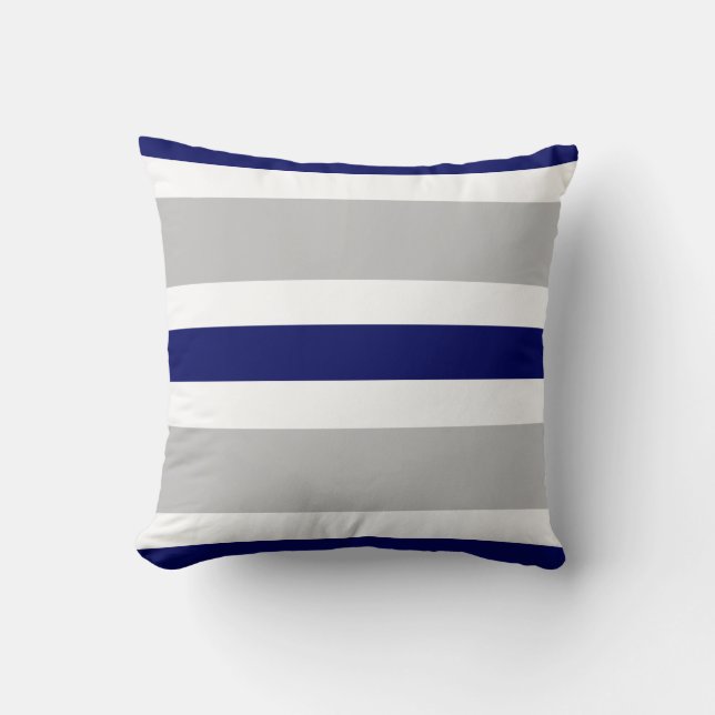 Grey Navy Blue & White Stripe Couch Pillow Gift (Front)