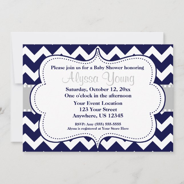 Grey Navy Chevron Invitation (Front)