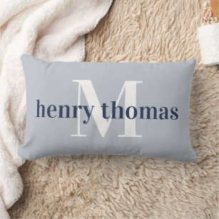 Grey & Navy   Name and Monogram Nursery Lumbar Cushion