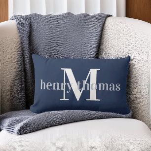 Grey & Navy   Name and Monogram Nursery Lumbar Cushion