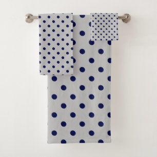 Grey Navy Polka Dot Bath Towel Set