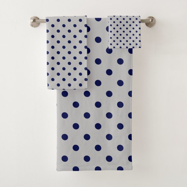 Grey Navy Polka Dot Bath Towel Set (Insitu)