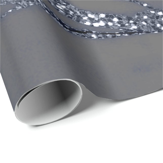 Grey Navy  Spark Graphite Glitter Marble Stone Lux Wrapping Paper (Roll Corner)