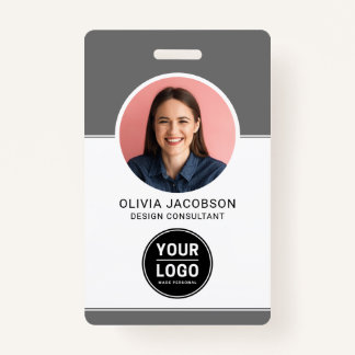 Grey Neutral Modern Company Employee Photo QR ID ID Badge