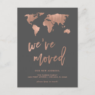 Grey New Address Announcement   Faux Rose Gold Map